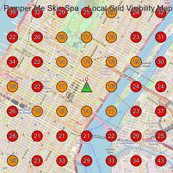 Pamper Me Skin Spa GeoGrid visibility map for Facial Spa in New York